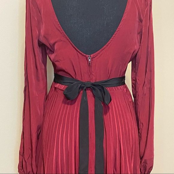 Beautiful Dark Red Pleated Cocktail Dress - Picture 7 of 9